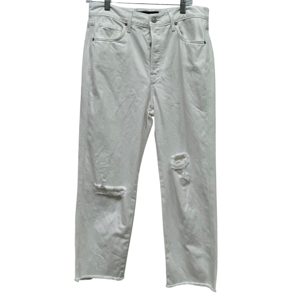 Veronica Beard Blake Straight Crop White Jean's Size 30 Button Fly Dust Marks